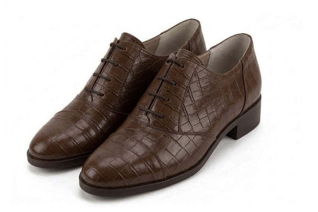 Derbies essentiels pour femme en cuir marron foncé avec bout rond et semelle crantée en gomme - Vue avant
