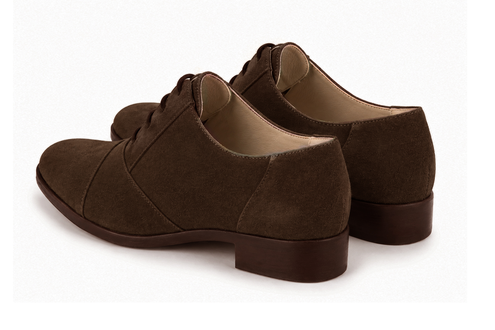Derbies essentiels pour femme en cuir marron foncé avec bout rond et semelle crantée en gomme - Vue arrière