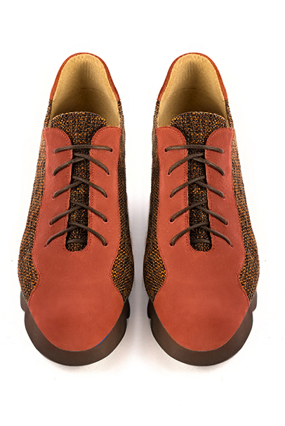 Chaussure femme à lacets : Derby sport couleur orange corail.. Vue du dessus - Florence KOOIJMAN