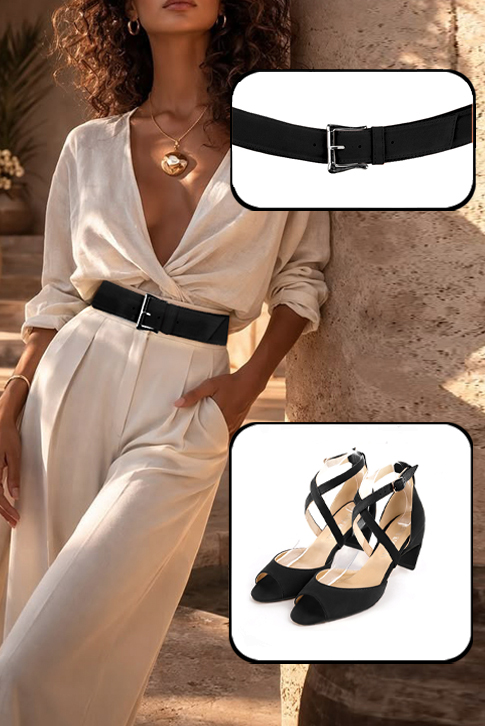 Sandales habillées femme brides croisées arrière fermé cuir noir mat à talon virgule de 5.5 cm et bout carré - Vue du dessus