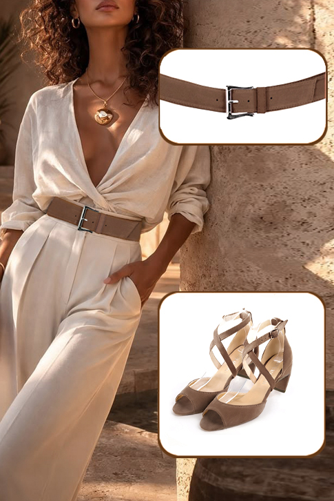 Sandales habillées femme brides croisées arrière fermé cuir marron chocolat à talon virgule de 5.5 cm et bout carré - Vue porté