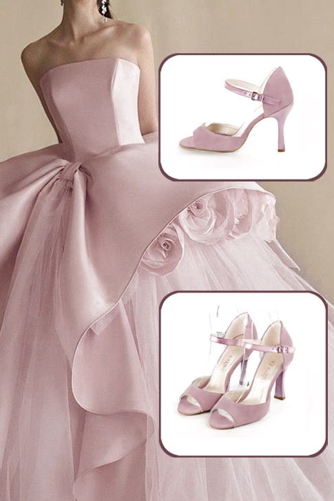 Sandales habillées femme bride cou-de-pied arrière fermé cuir vieux rose à talon bobine de 9.5 cm et bout rond - Vue porté