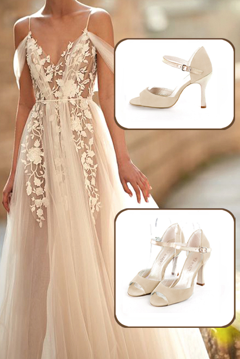 Sandales habillées femme bride cou-de-pied arrière fermé cuir blanc ivoire et or à talon bobine de 8.5 cm et bout rond - Vue du dessus