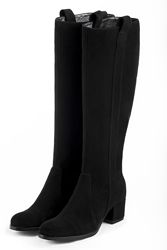 Bottes femme cavalières élégantes et raffinées, réalisées sur mesure, coloris noir mat. Bout rond. Mi-haut. Talon bottier. Mollets fins ou larges. Personnalisation : Choix des cuirs, des couleurs et des talons. - Florence KOOIJMAN