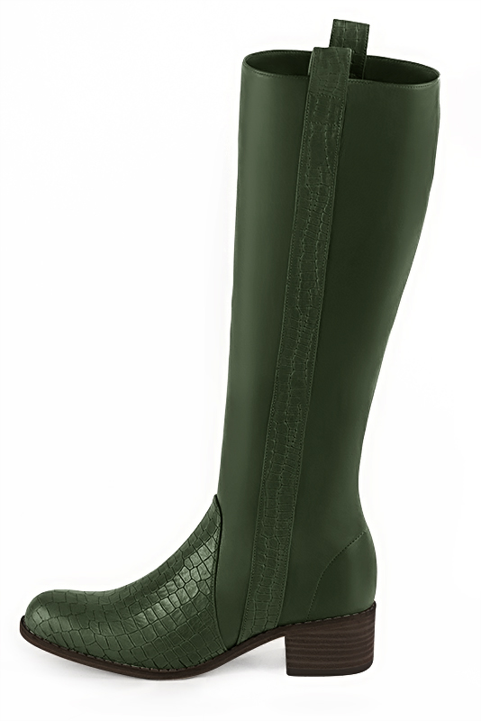 Botte femme : Bottes femme cavalières sur mesures couleur vert bouteille. Bout rond. Semelle cuir petit talon. Vue de profil - Florence KOOIJMAN