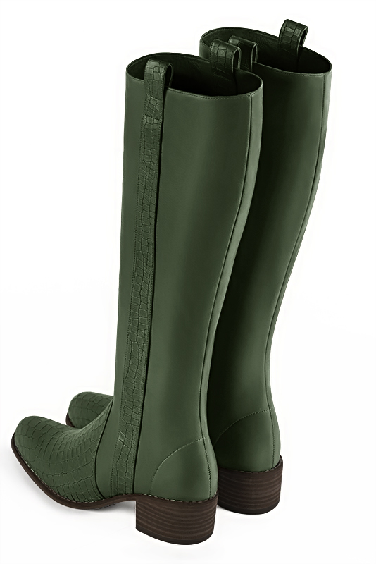 Forest green riding knee high boots. Made to measure. Round toe. Low leather soles