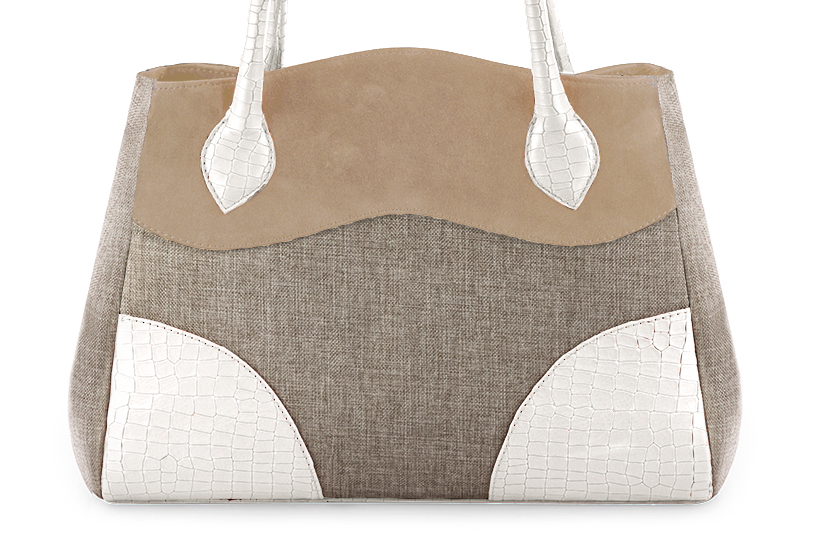 Sac à main  beige naturel et blanc cassé haut de gamme. Personnalisation. Vue de profil - Florence KOOIJMAN