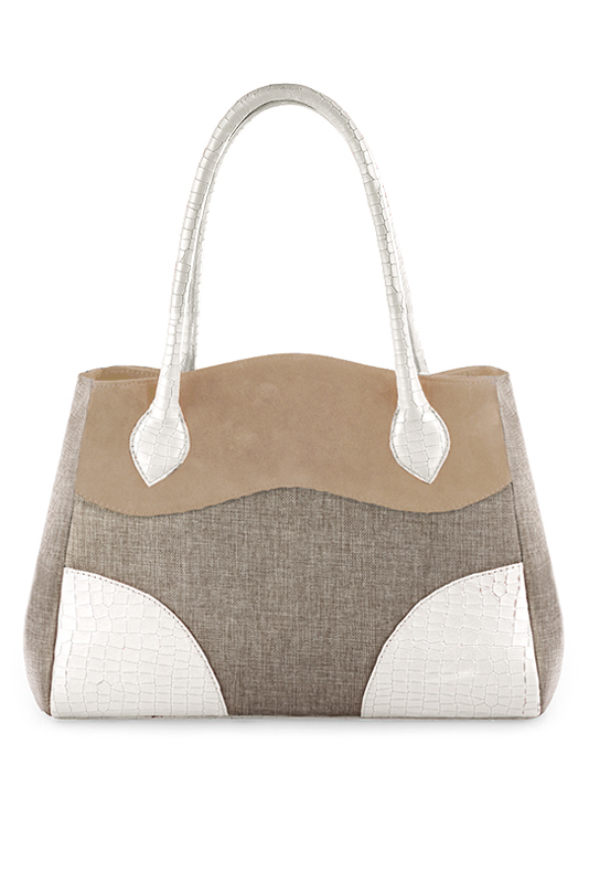 Sac à main  beige naturel et blanc cassé haut de gamme. Personnalisation. Vue du dessus - Florence KOOIJMAN