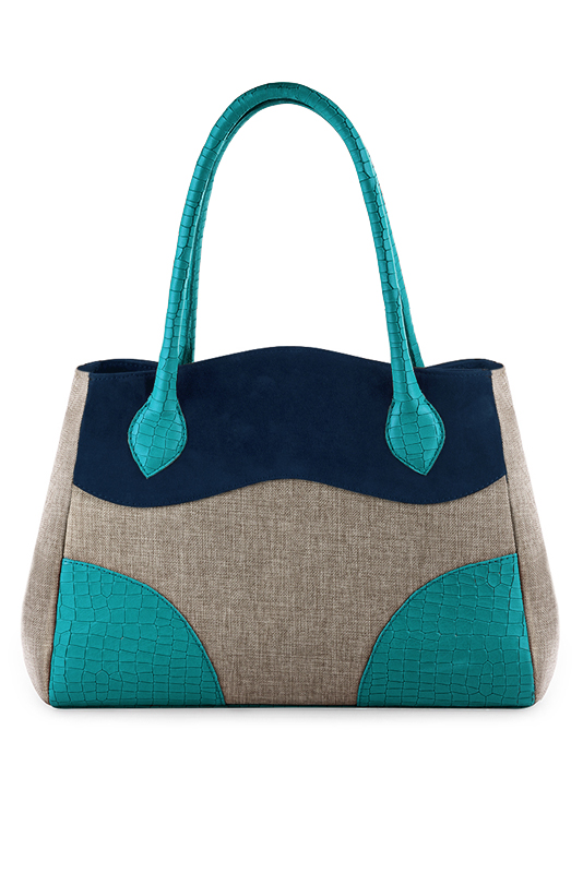 Sac à main  beige naturel et bleu marine haut de gamme. Personnalisation. Vue du dessus - Florence KOOIJMAN