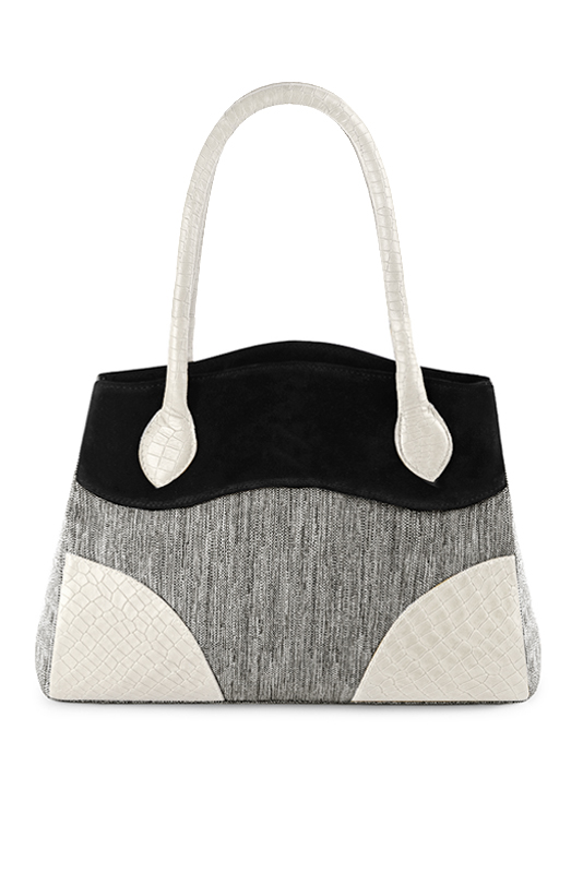 Sac à main  gris cendre, noir mat et blanc cassé haut de gamme. Personnalisation. Vue du dessus - Florence KOOIJMAN