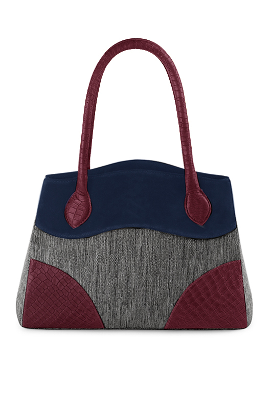 Sac à main  gris acier, bleu marine et rouge bordeaux haut de gamme. Personnalisation. Vue du dessus - Florence KOOIJMAN