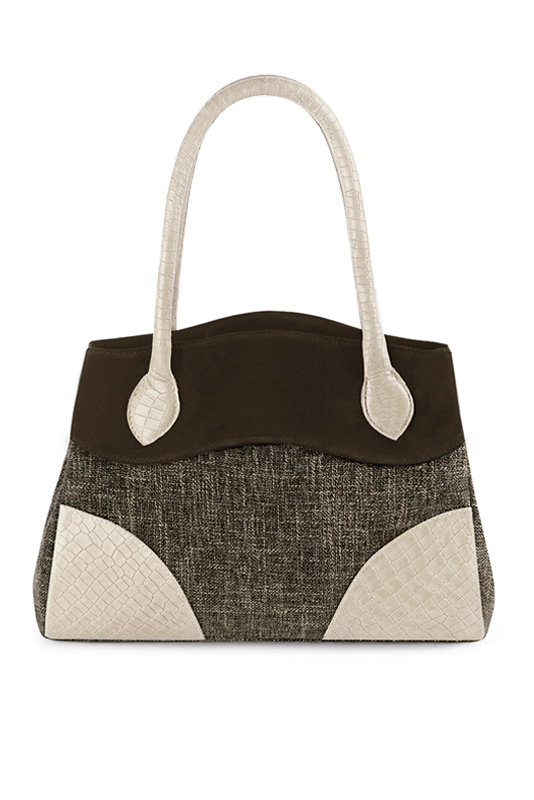 Sac à main  marron ébène et blanc ivoire haut de gamme. Personnalisation. Vue du dessus - Florence KOOIJMAN