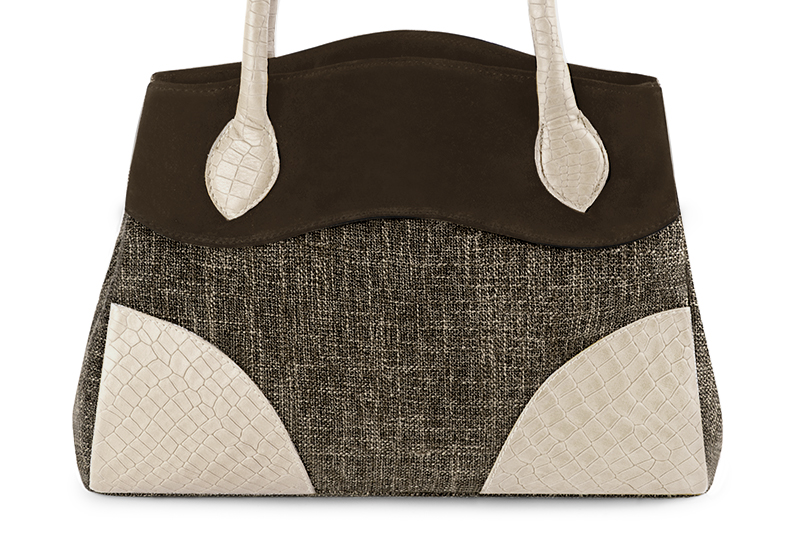 Sac à main  marron ébène et blanc ivoire haut de gamme. Personnalisation. Vue de profil - Florence KOOIJMAN