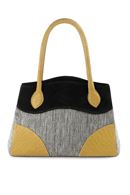 Sac à main  gris cendre, noir mat et jaune ocre haut de gamme. Personnalisation. Vue du dessus - Florence KOOIJMAN