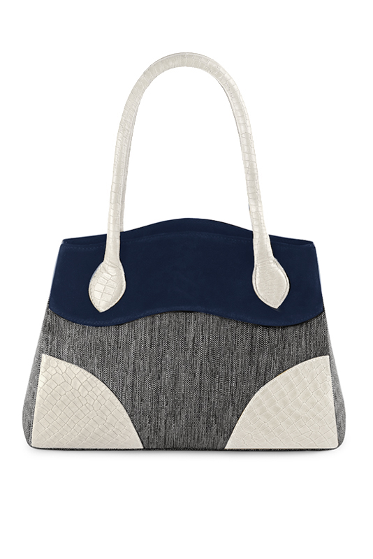 Sac à main  gris acier, bleu marine et blanc cassé haut de gamme. Personnalisation. Vue du dessus - Florence KOOIJMAN