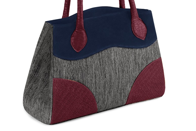 Sac à main  gris acier, bleu marine et rouge bordeaux haut de gamme. Personnalisation Vue avant - Florence KOOIJMAN