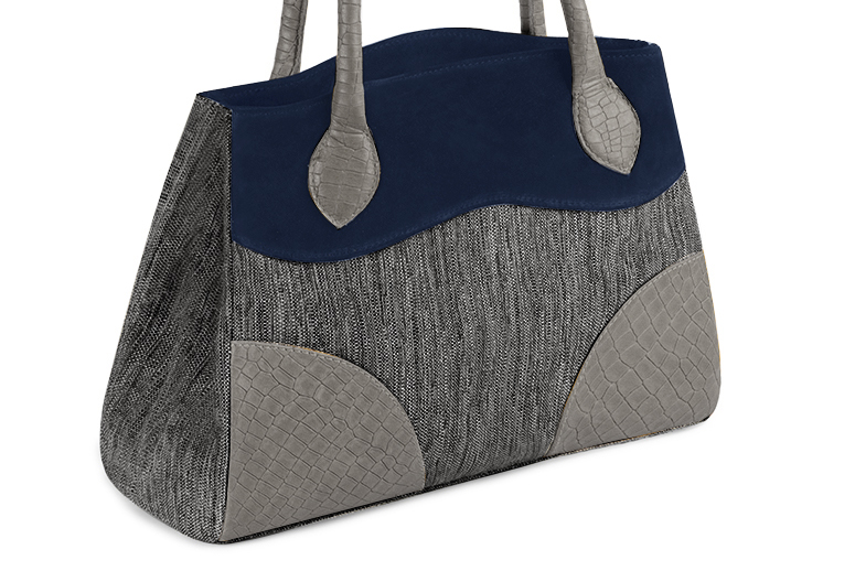 Sac à main  gris acier et bleu marine haut de gamme. Personnalisation Vue avant - Florence KOOIJMAN
