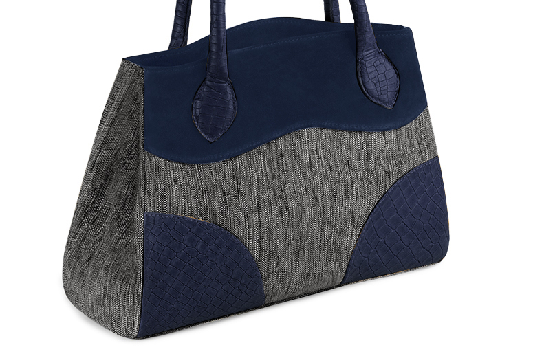 Sac à main  gris acier et bleu marine haut de gamme. Personnalisation Vue avant - Florence KOOIJMAN