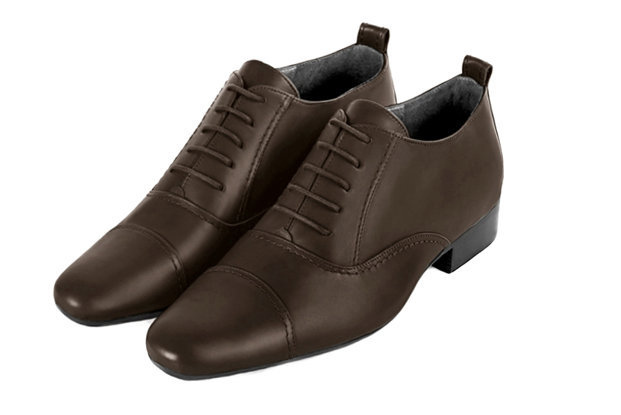 Chaussures homme à lacets type derbies ou richelieux :  couleur marron ébène. Semelle cuir talon plat. Bout rond - Florence KOOIJMAN