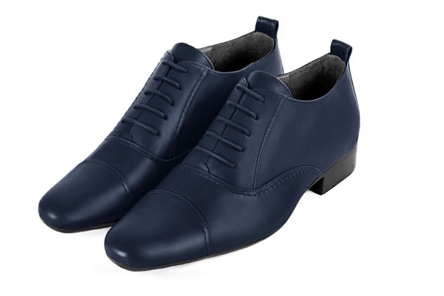Chaussure femme à lacets :  couleur bleu marine. Bout rond. Semelle cuir talon plat Vue avant - Florence KOOIJMAN