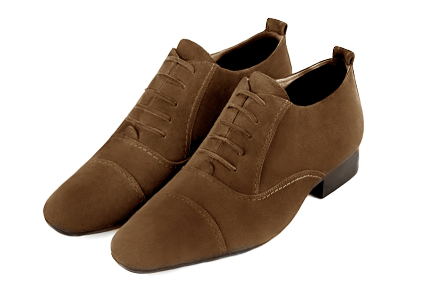 Chaussures homme à lacets type derbies ou richelieux :  couleur marron caramel.. Bout rond. Semelle cuir talon plat Vue avant - Florence KOOIJMAN