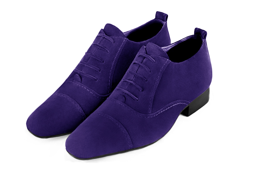 Chaussures homme à lacets type derbies ou richelieux :  couleur violet outremer. Semelle cuir talon plat. Bout rond - Florence KOOIJMAN