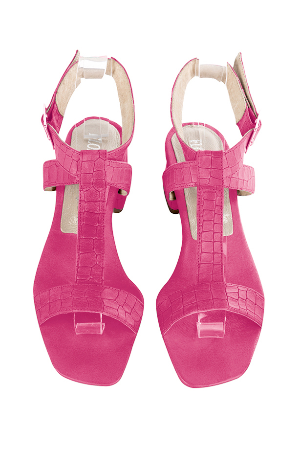 Sandales habillées femme brides croisées cuir rose fuchsia à talon trotteur de 3.5 cm et bout carré - Vue du dessus