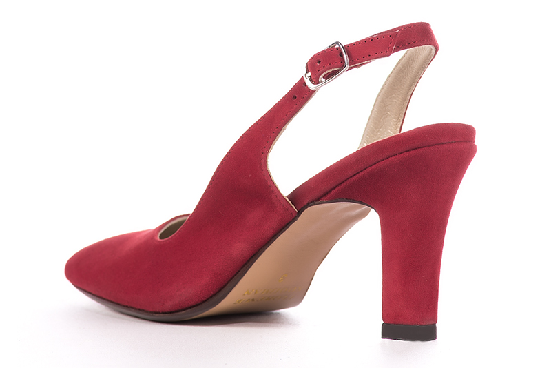 Chaussure femme à brides :  couleur rouge carmin. Bout rond. Talon haut trotteur. Vue arrière - Florence KOOIJMAN