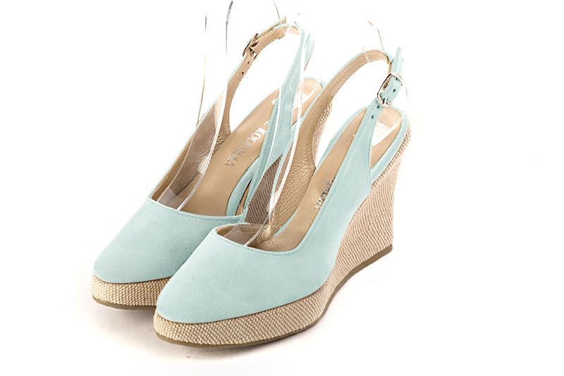 Chaussure femme à brides : couleur bleu lagon. Bout rond. Semelle compensée talon très haut Vue avant - Florence KOOIJMAN