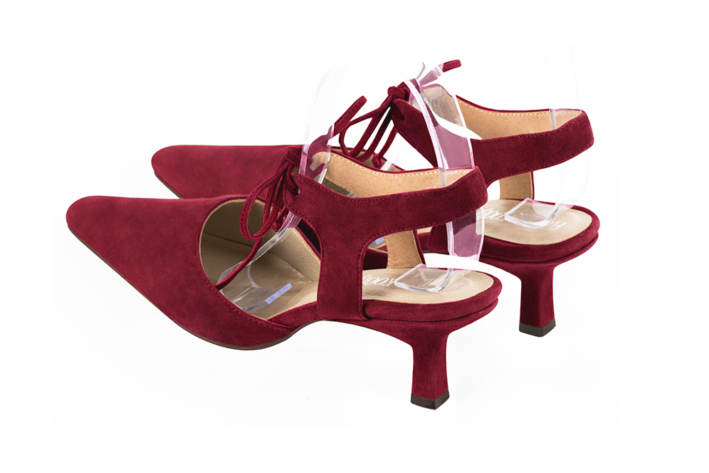 Chaussures bride cou-de-pied femme ouvertes à l'arrière rouge bordeaux. Bout effilé. Talon bobine de 5.5 cm - Vue arrière