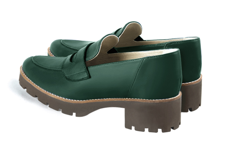 Mocassin femme : Mocassin sport couleur vert bouteille. Bout rond. Semelle gomme petit talon. Vue arrière - Florence KOOIJMAN