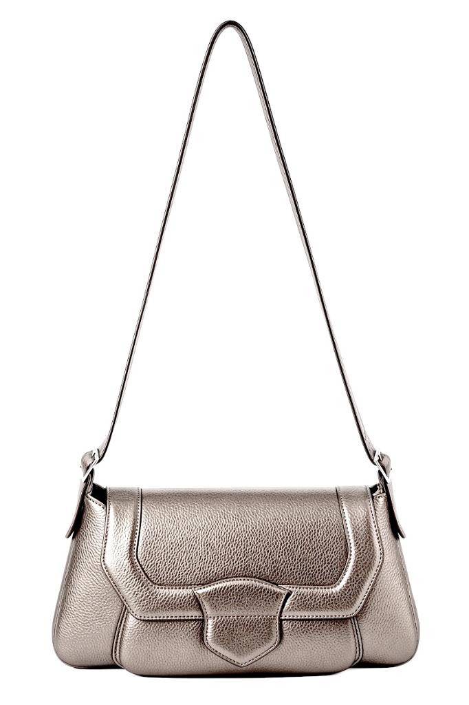 Petit sac porté à l'épaule pour femme en cuir bronze - Vue du dessus
