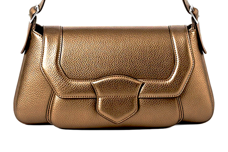 Petit sac porté à l'épaule pour femme en cuir camel - Vue de profil
