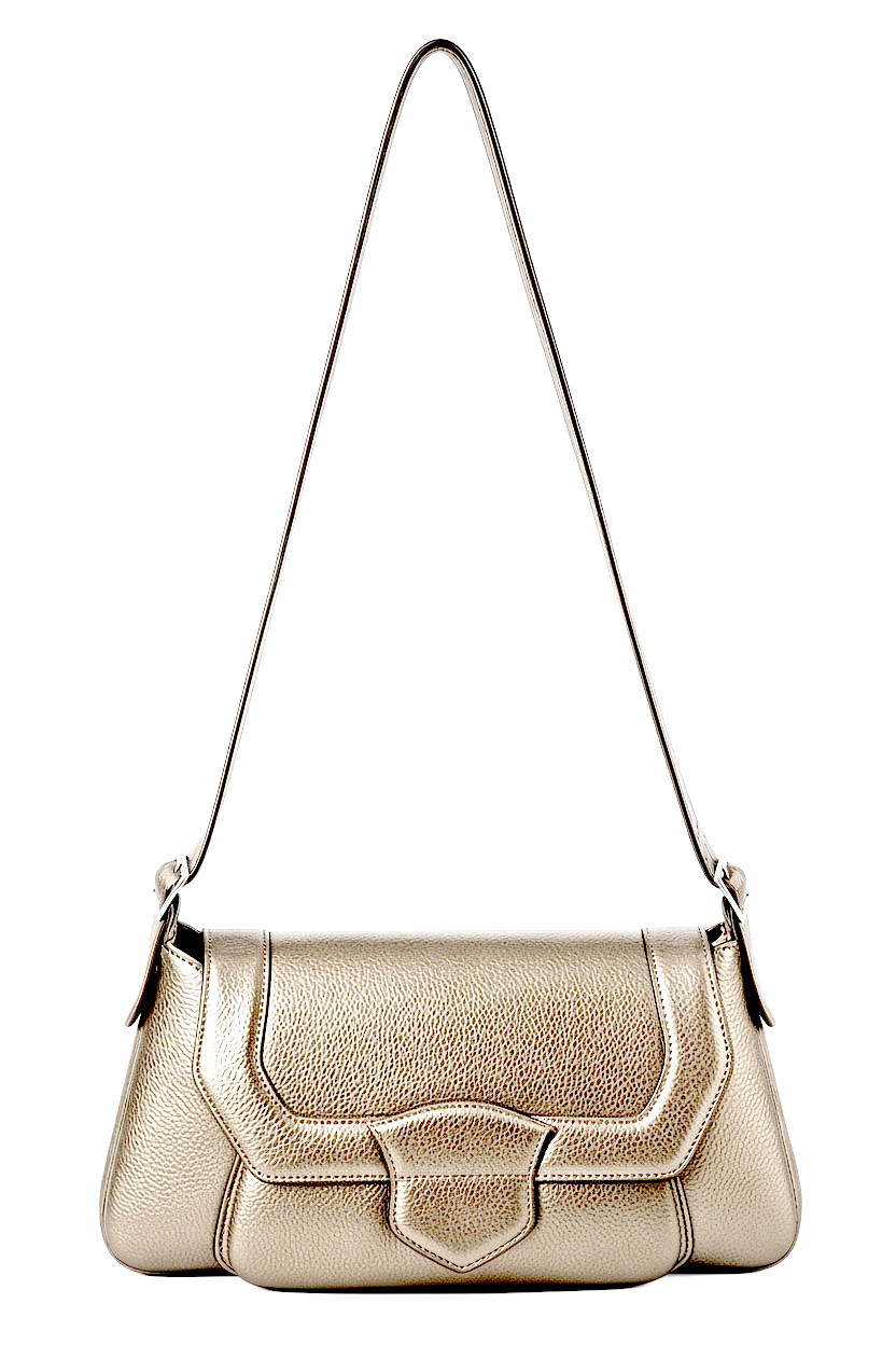 Petit sac porté à l'épaule pour femme en cuir sable - Vue du dessus