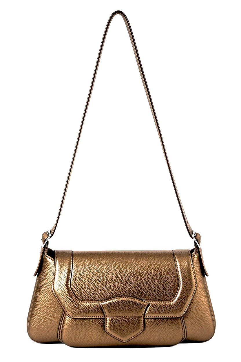 Petit sac porté à l'épaule pour femme en cuir camel - Vue du dessus