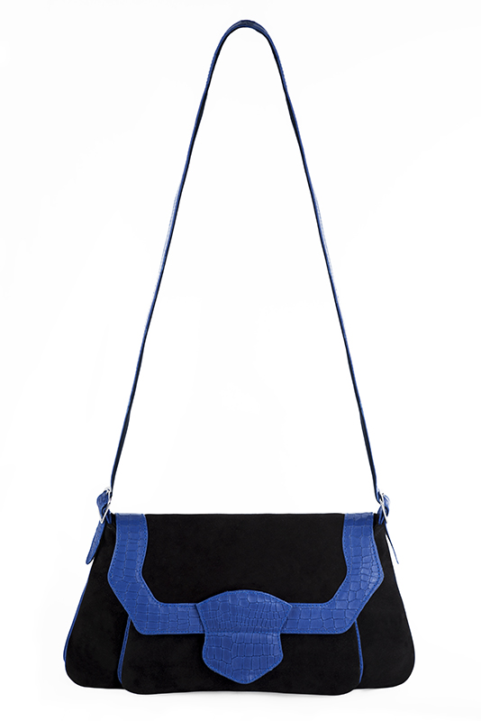 Sac porté à l'épaule habillé femme en cuir noir mat et bleu électrique - Vue du dessus