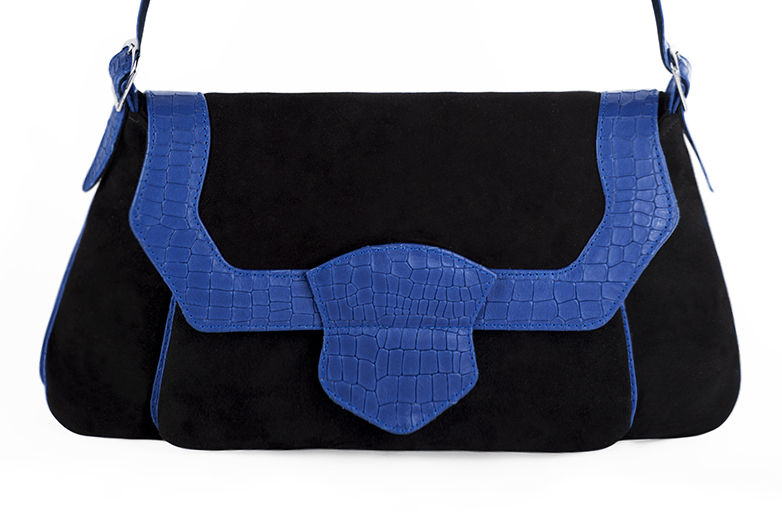 Sac porté à l'épaule habillé femme en cuir noir mat et bleu électrique - Vue de profil