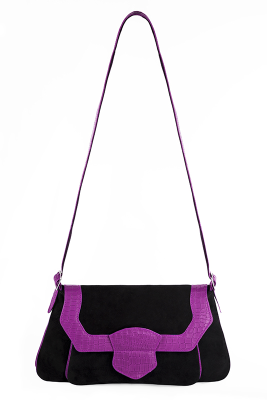 Sac porté à l'épaule habillé femme en cuir noir mat et violet mauve - Vue du dessus