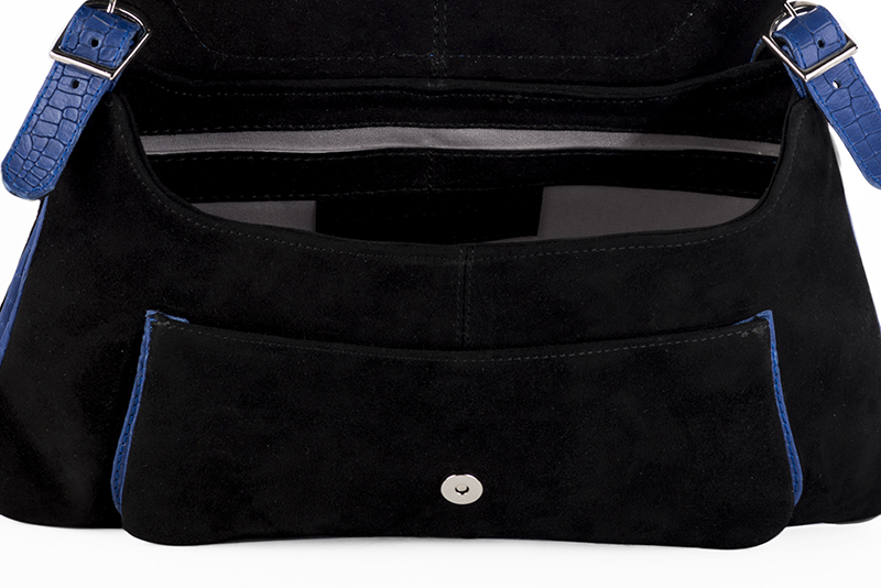 Sac porté à l'épaule habillé femme en cuir noir mat et bleu électrique - Vue arrière
