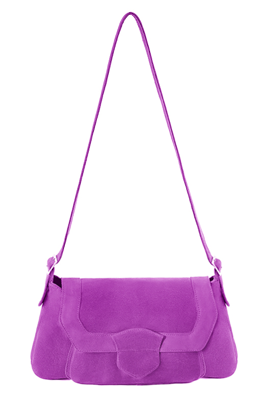 Sac porté à l'épaule habillé femme en cuir violet mauve - Vue du dessus