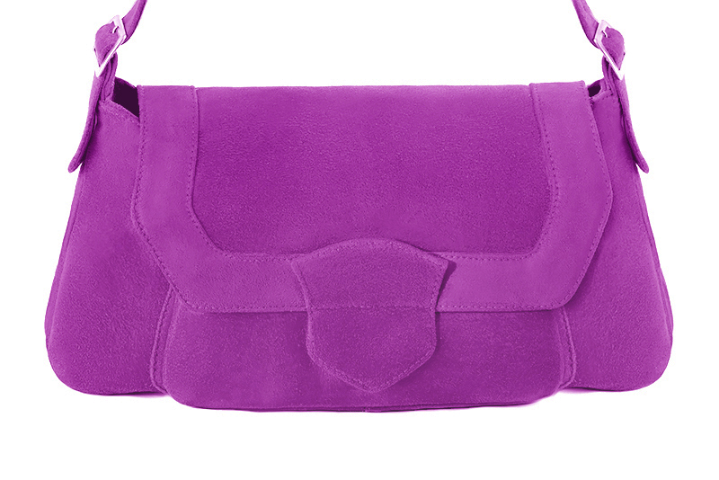 Sac porté à l'épaule habillé femme en cuir violet mauve - Vue de profil