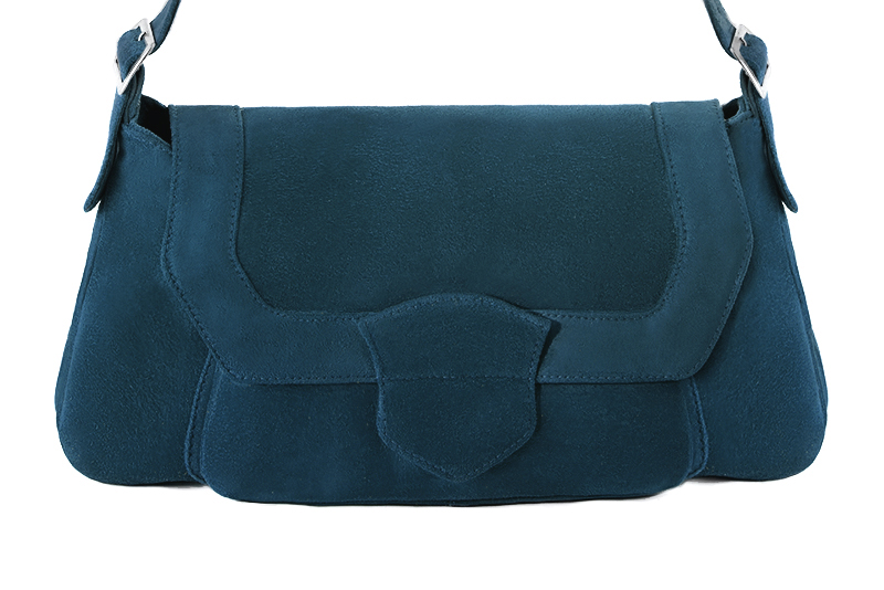 Sac à main habillé en cuir bleu canard - Vue de profil