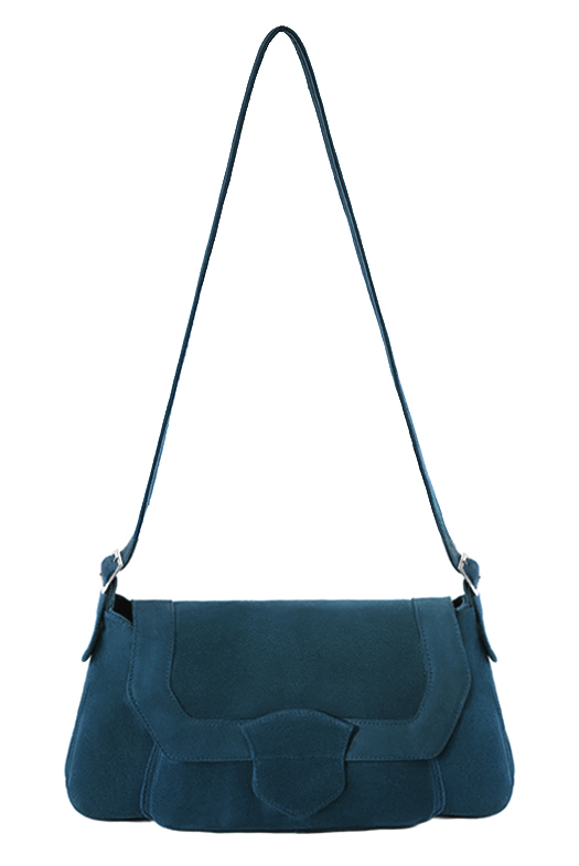 Sac à main habillé en cuir bleu canard - Vue du dessus