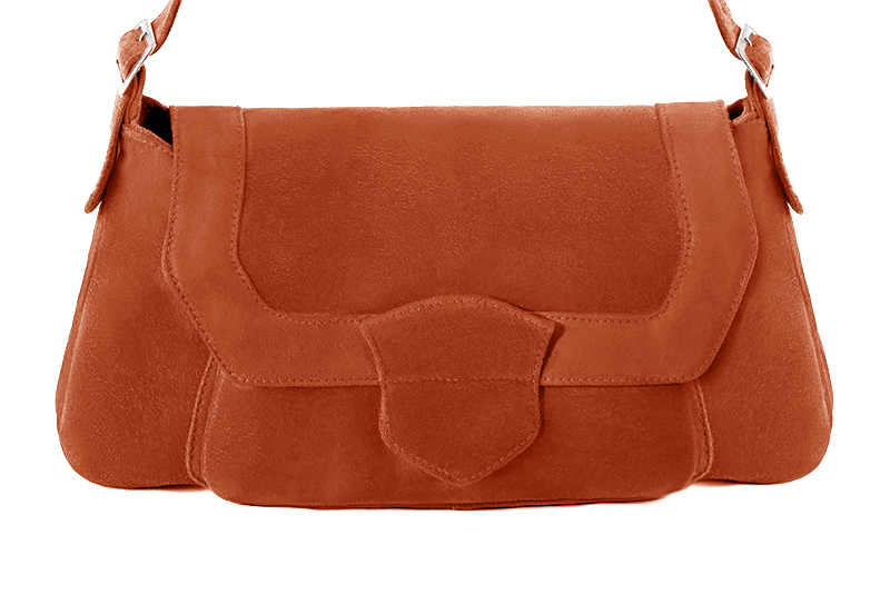 Sac porté à l'épaule habillé femme en cuir orange corail - Vue de profil