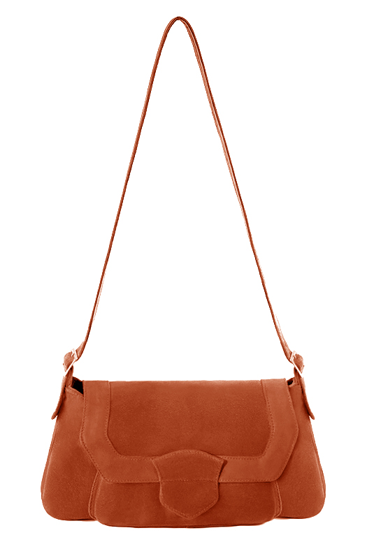 Sac porté à l'épaule habillé femme en cuir orange corail - Vue du dessus