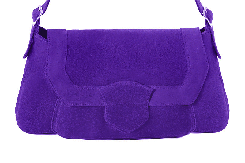 Sac porté à l'épaule habillé femme en cuir violet outremer - Vue de profil