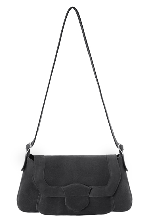 Sac porté à l'épaule habillé femme en cuir gris acier - Vue du dessus
