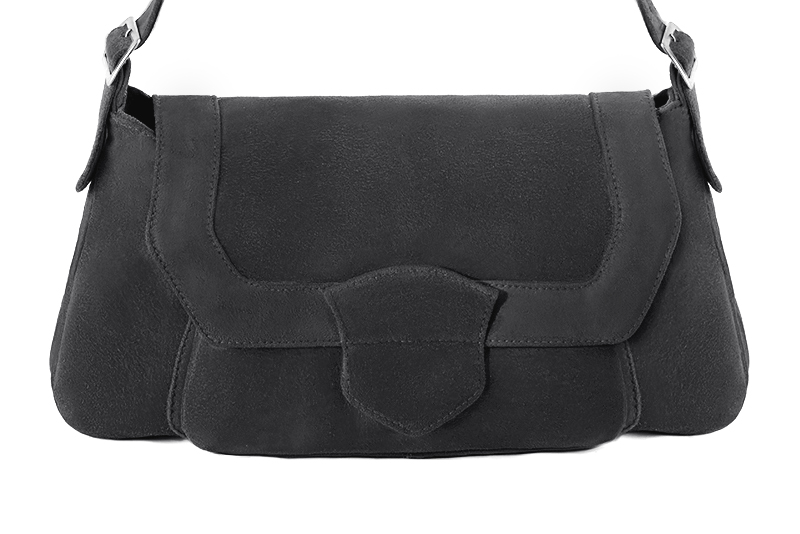 Sac porté à l'épaule habillé femme en cuir gris acier - Vue de profil