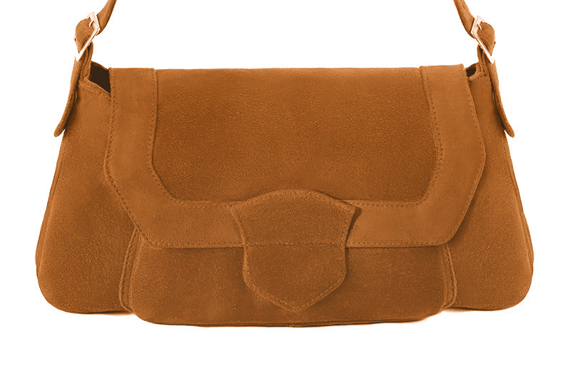 Sac porté à l'épaule habillé femme en cuir beige camel - Vue de profil