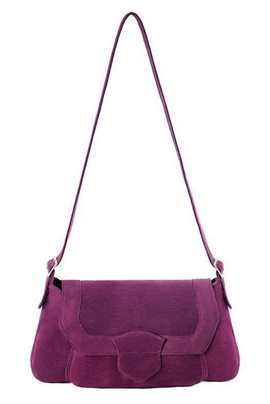 Sac porté à l'épaule habillé femme en cuir violet myrtille - Vue du dessus
